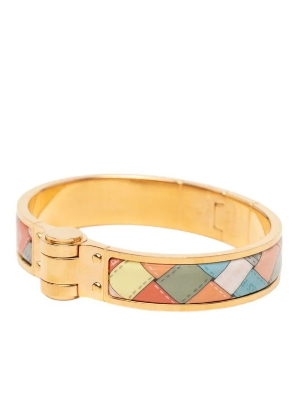 Hermes Charnier PM Bolduc AU Carre Check Bangle Bracelet Gold Multicolor Plated